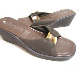 Donald Pliner Leather Wedge Slides Tortoiseshell